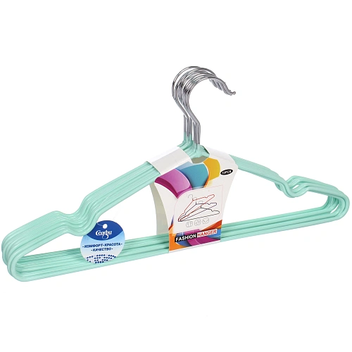 Плечики металлические нескользящие с полимерным покрытием 10шт ТАРТИТАН, цвет мятный, 40см (Селфи)_3