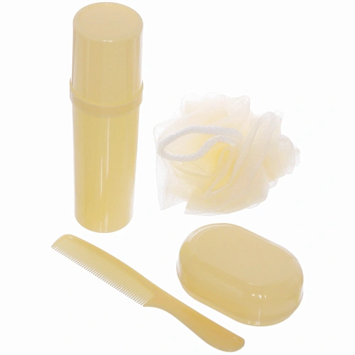 Набор банный дорожный 4шт Traveler - Птички, микс 2 цв, (мочалка, футляр 2шт, расческа), 21,5147см_7