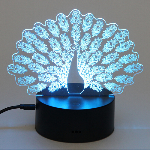 Светильник ночник 3D-Павлин на пластиковой подставке, с включателем USB_10