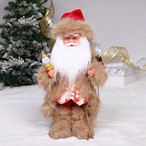 Дед Мороз - Лесовичок "Лесной гость" 30 см, Красный/бежевый
