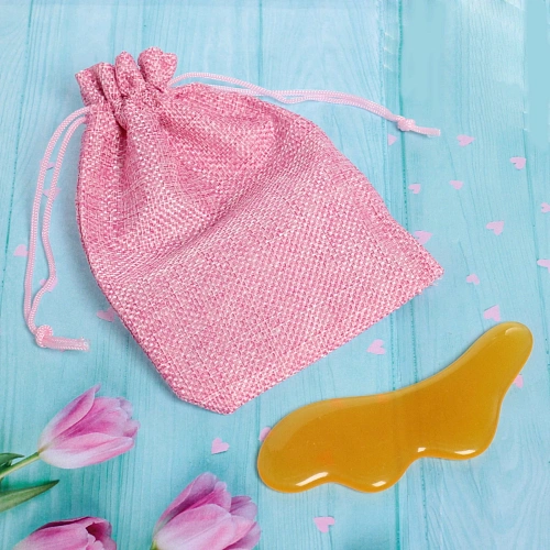 Массажер для лица и шеи декольте Лопатка Gua sha, волна, цвет кораловый, в холщевом мешочке,104см16,9гр_4