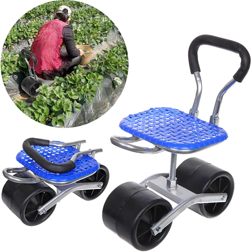 Стул садовый на колесах для прополки и работы в саду 35*47*14см с поворотным механизмом(360°) складная спинка, цвет синий