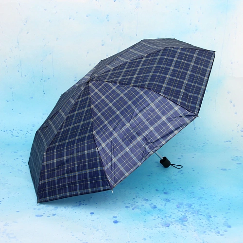 Зонт мужской механический Ультрамарин, клетка, 8 спиц, d-105см, длина в слож виде 24см _17