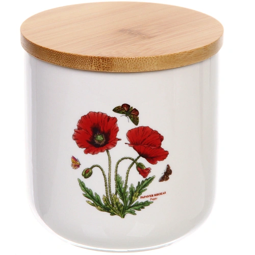 Банка для хранения керамическая "Цветочная грация" 260мл с бамбуковой крышкой