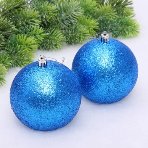 Новогодние шары 10 см (набор 2 шт) "Глиттер", синий