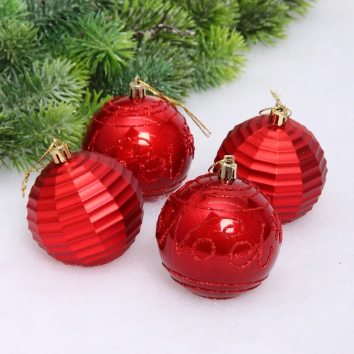 Набор шаров "Зимний коллаж" 7 см (в наборе 4 шт), Красный