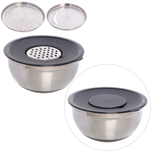 Миска из нержавеющей стали на силиконовом основании 3,6л 26см с 3-мя насадками-терками