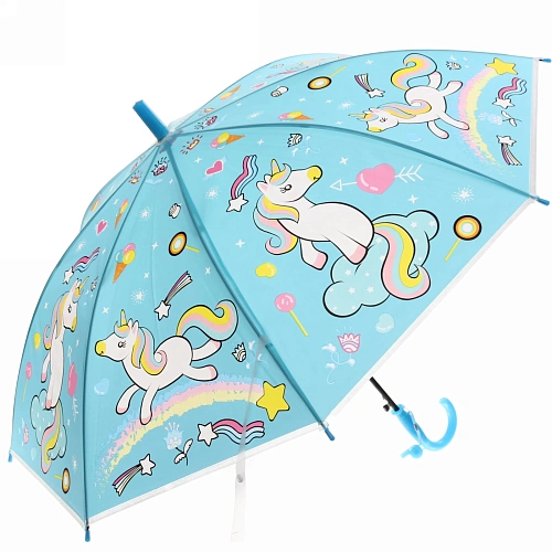 Зонт детский полуавтомат Ультрамарин - Единорожек на луне, 8 спиц, d-85см, длина в слож виде 68см  _6