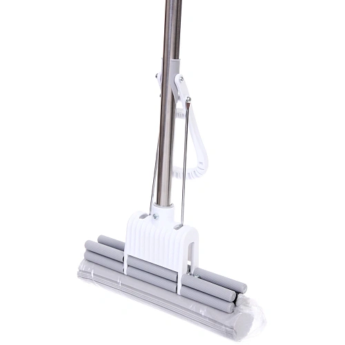 Швабра  с губкой ПВА металлическая ручка 90-110 см(отжим двойной ролик, насадка 27см)_5