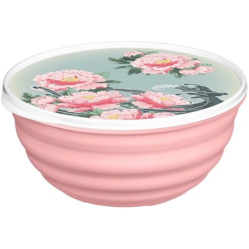 Миска "Latina" 2,1л с крышкой с декором "Сад пионов" (розовый) 223152308/04