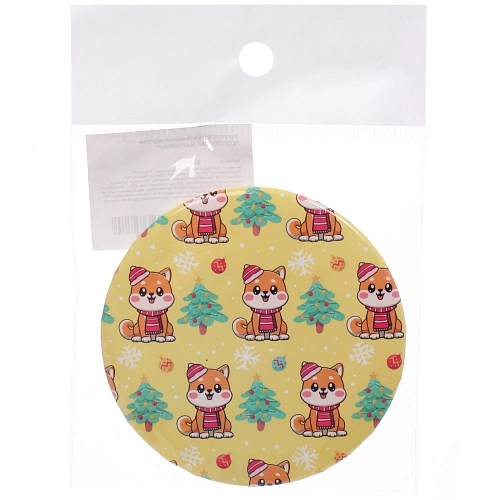 Зеркало косметическое круглое КОЛЛЕКЦИЯ МАРЦИПАН, новогодний малыш, d-7,5см (пакет с подвесом)_5