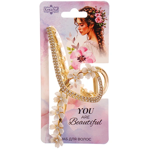 Заколка-краб для волос AKS - DesignPRO, петля с сакурой, цвет золото и хром, 1155см_6