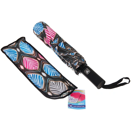 Зонт женский полуавтомат Ultramarine- Маниока, микс 6 цветов, 8 спиц, d-100см, длина в слож виде 28см, голубые цветы_27