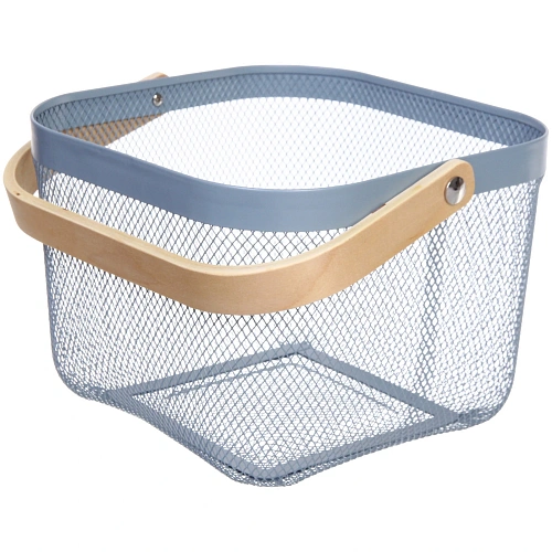 Корзина для хранения металлическая с деревянной ручкой ФАРГО, цвет  голубой, 242418см_3