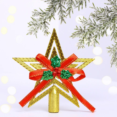 Звезда на ёлку "Классика" с бантом 9,5 см, Золото