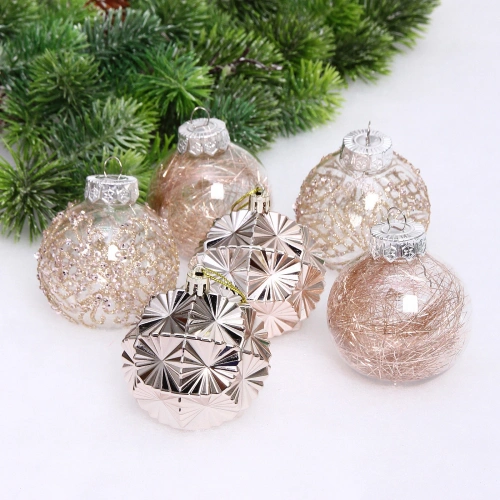 Набор шаров "Зимний Этюд" 7 см (в наборе 6 шт), Шампань