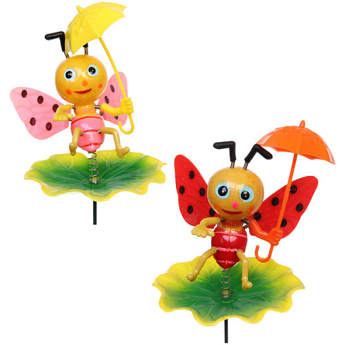 Фигура на спице "Божья коровка с зонтиком" 60 см (фигура 12*10 см) для отпугивания птиц, микс