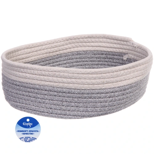 Корзинка плетёная интерьерная "ЭЛИНГАРТ", цвет серый/белый, 30*25*10см, (лейбл селфи)
