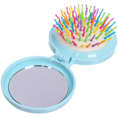 Расческа массажная детская складная КАРАМЕЛЬ, бабочка, цвет голубой, d-6см (пакет с подвесом)_4