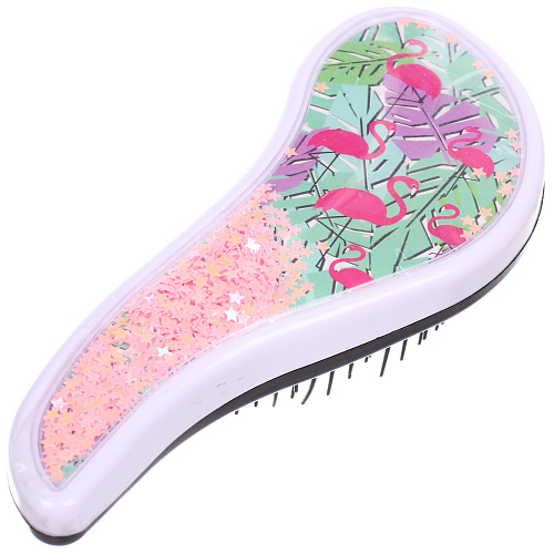 Расческа массажная компактная ТРОПИКИ, блестки, микс 4 дизайна, 187,5см (PVC коробка)_3