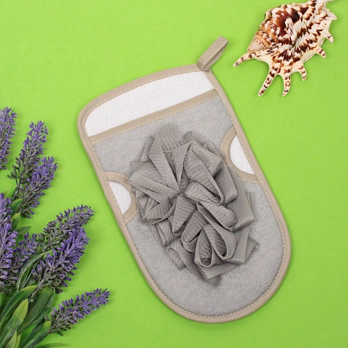 Мочалка - варежка с нейлоном Premium - Paradise, цвет серый, 2214см  (ZIP пакет)_3