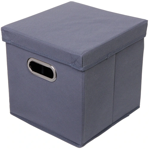 Короб - органайзер складной стеллажный для хранения вещей с крышкой ДОМания, цвет серый, 282828см (лейбл)_2