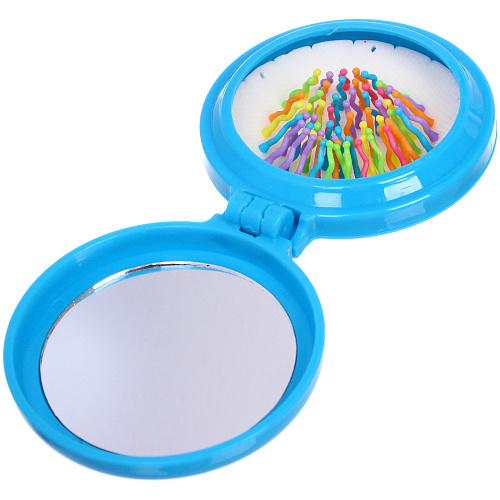 Расческа массажная детская складная Barbariska, с зеркалом, стильная Аннет, разноцветные зубчики, цвет сине - голубой, d-7см_5