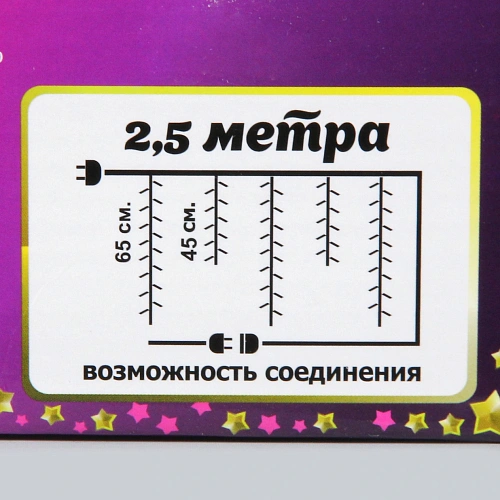Гирлянда для дома БАХРОМА Рождество ш2,5м в0,450,65м 95ламп LED, прозрачнпров, 8 режимов, IP-20, Теплый белый (возможность соединения)_21