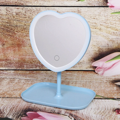 Зеркало настольное с подсветкой на подставке Mary Touch - Heart, цвет голубой, USB, 2029см_3