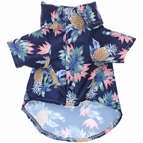 Рубашка для собак и кошек малых и средних пород СТИЛЬНЫЙ БРО, цвет синий, принт ананасы с цветами, размер L_7