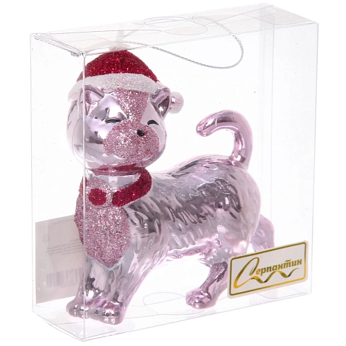 Ёлочная игрушка "Кошка в колпачке" 9*3,5*10 см, Розовый