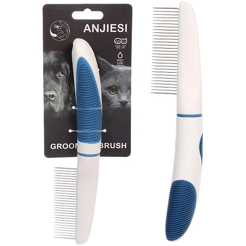 Расческа - пуходёрка для животных "ЛАПУСИКИ", коллекция БРО, прорезиненная ручка, цвет белый/голубой, 5*22см (блистер)