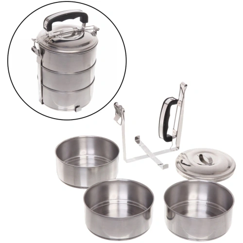 Контейнер для продуктов металлический 13*16,5см 3уровня, пластиковая ручка