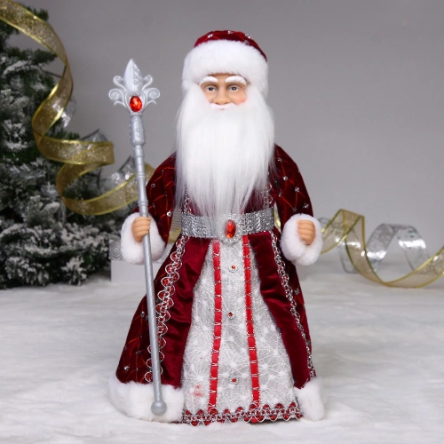 Дед Мороз музыкальный "Красный бархат" 40 см (бордовая шубка)