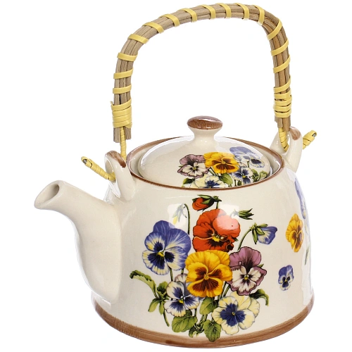 Чайник заварочный керамический 700мл с ситом Фиалки_3