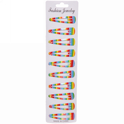 Зажимы для волос детские 10шт "ЭЛЬСА", радуга, микс 6 цветов, 6.5*1.2см (блистер и пакет)