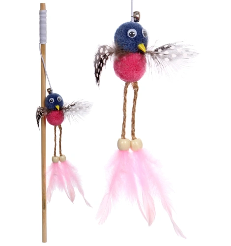 Игрушка - дразнилка на палочке "ЦапЦап", птичка, розовые перья, 40*85см 