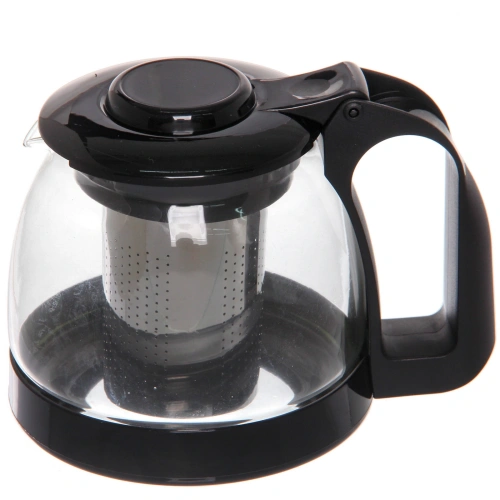Чайник заварочный стеклянный 700 мл с металлическим ситом, цвет черный