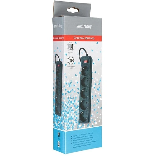 Сетевой фильтр SmartBuy One, 10А, 5 розеток, 2200 Вт, 5м, черный_2