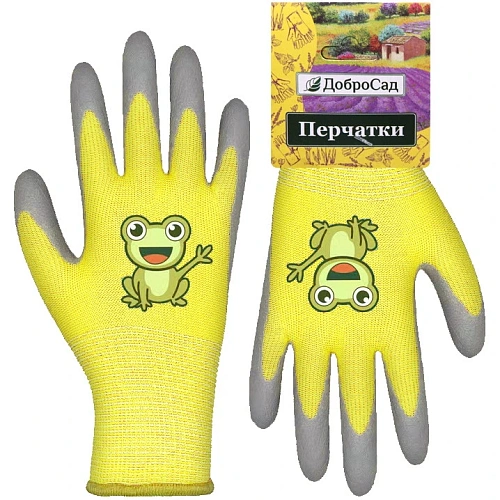 Перчатки нейлоновые детские "Little gardener-Лягушонок" с полиуретановым покрытием полуоблитые, желтые S р-р ДоброСад
