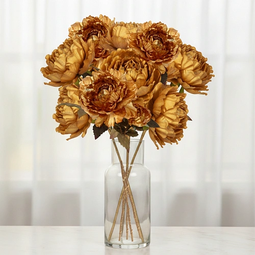 Искусственные цветы FLOWERS GLAMOUR 60см Пионы 2 цветка золотые_11