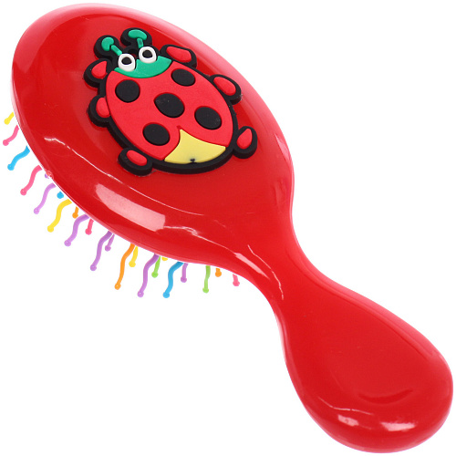 Расчёска массажная детская Little darling, Божья Коровка Элис, цвет красный, разноцветные зубчики, 13,86см (пакет с подвесом)_3