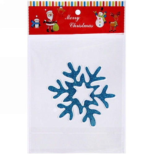 Наклейка на стекло 14*17 см,"Снежинка зимняя", Голубой