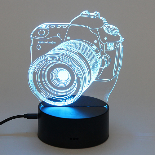 Светильник ночник 3D-Фотоаппарат на пластиковой подставке, с включателем USB_10
