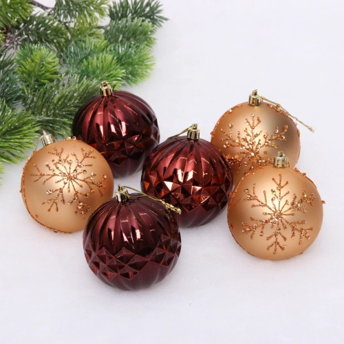 Новогодние шары "Волшебный бал" 8 см (набор 6 шт), Шоколад/Шампань