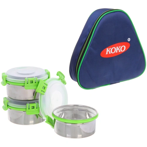 Набор Ланч-бокс 3шт 10*6см из нержавеющей стали с пластиковой крышкой в чехле