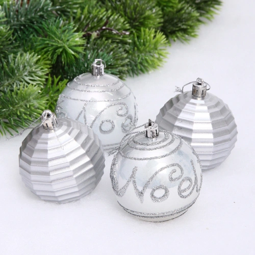 Набор шаров "Зимний коллаж" 7 см (в наборе 4 шт), Серебро