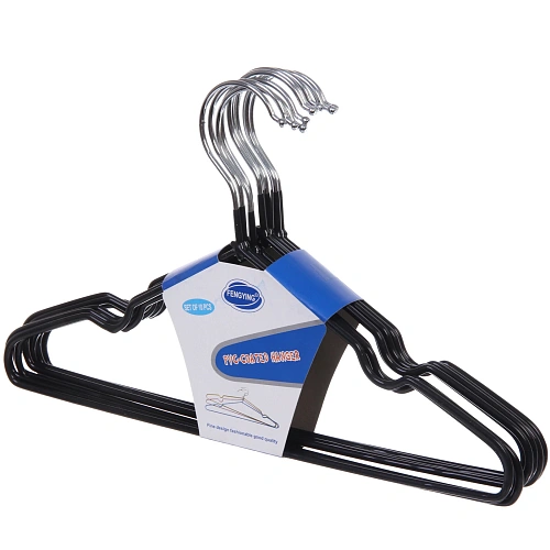 Плечики металлические нескользящие с полимерным покрытием 10шт ТАРТИТАН, цвет чёрный, 30см (Селфи)_3