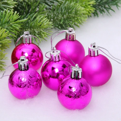 Новогодние шары 4 см (набор 6 шт) "Микс фактур", фуксия