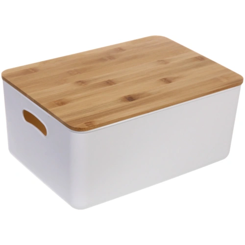 Контейнер для хранения с бамбуковой крышкой "БРАМИНГЕМ", цвет белый, 36.5*26*16см
